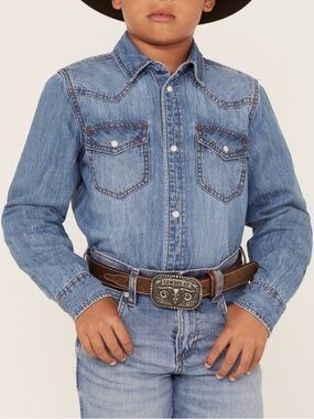 Cody James Blue Medium Wash Cave Creek Long Sleeve Pearl Snap Denim Western Top